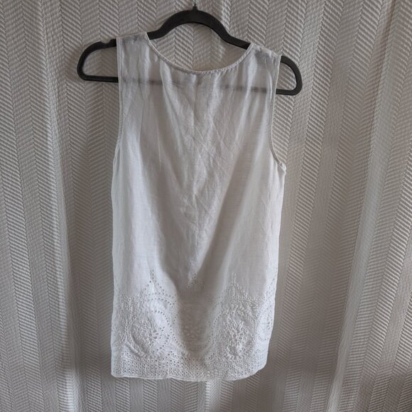 Cynthia Rowley White 100% Linen Embroidered Hem Sleeveless Top Medium Summer - Picture 10 of 12